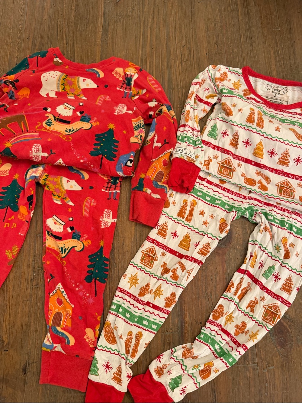 Kids Christmas Pajama Set - Red & White Holiday Prints